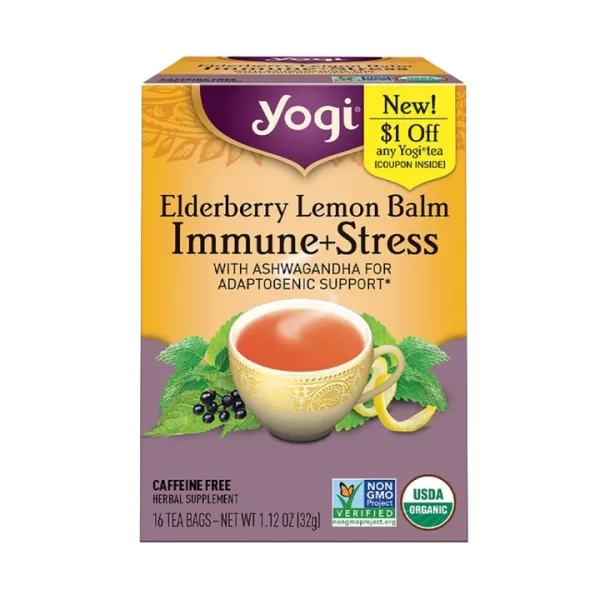 Yogi Elderberry Lemon Balm Immune and Stress Tea 16 Tea Bags
